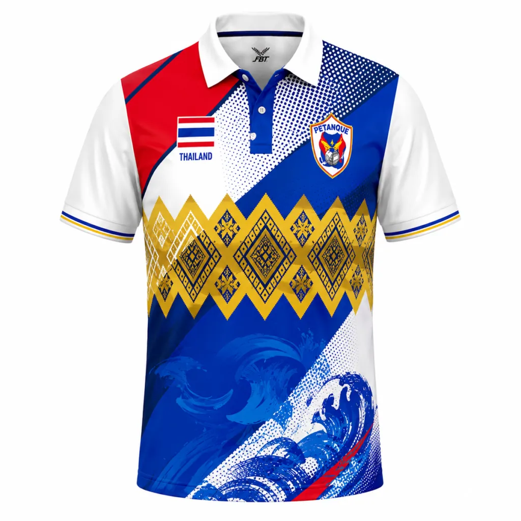 Official Thailand Petanque Jersey - Premium Authentic National Team - manufactured by FBT - blue white red gold